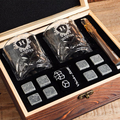 Personalized Whiskey Glass Set with Engraving Wooden Box