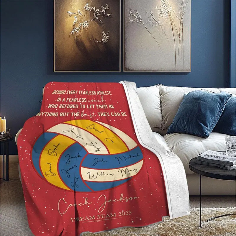 Personalized Volleyball Coach Blanket, Custom Name Soft Cozy Sherpa Fleece Throw Blankets
