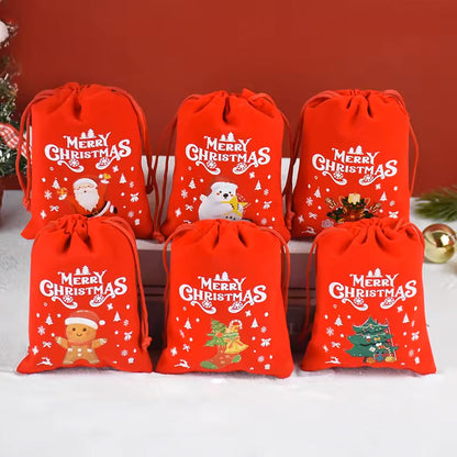 10/20pcs Christmas Drawstring Velvet Bags Red Candy Biscuits Pouch Personalization name