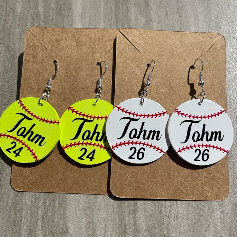 Baseball personalized name earrings, player name and number earrings