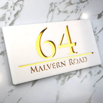 Laser Cut Matt Black & Gold Mirror Floating House Sign Door Address Laser Number Plaques