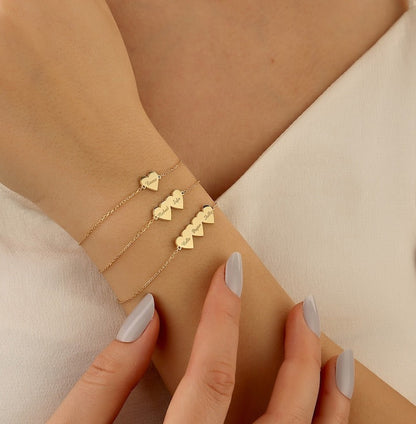Custom Name Heart Bracelet, Tiny Heart Bracelet With Name