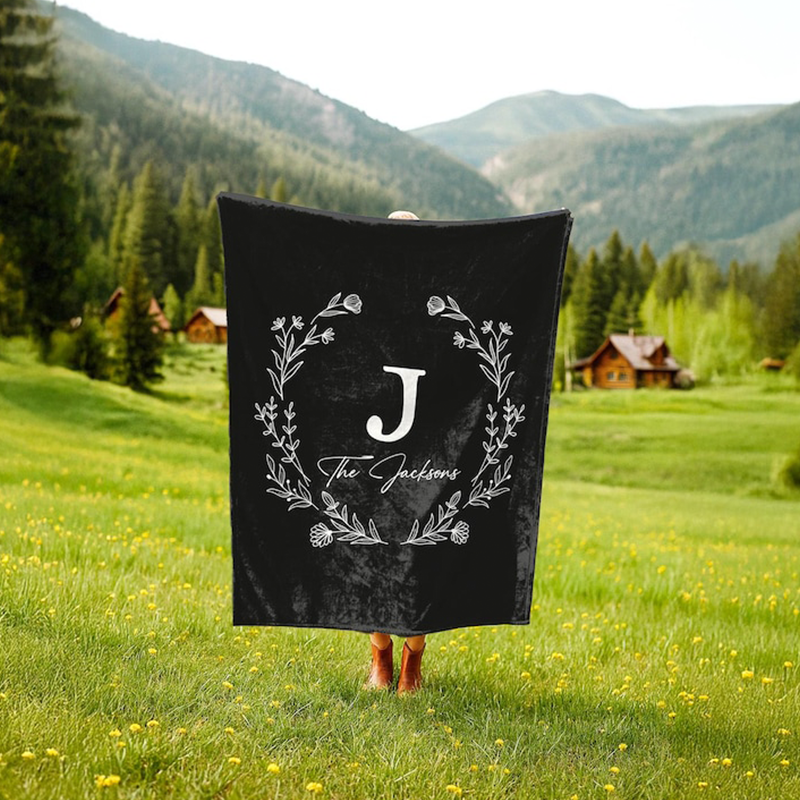 Custom Family Name Blanket, Last Name Initials Blanket