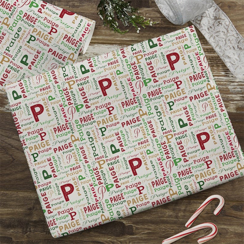 Holiday Repeating Name Personalized Wrapping Paper Christmas Wrapping Paper