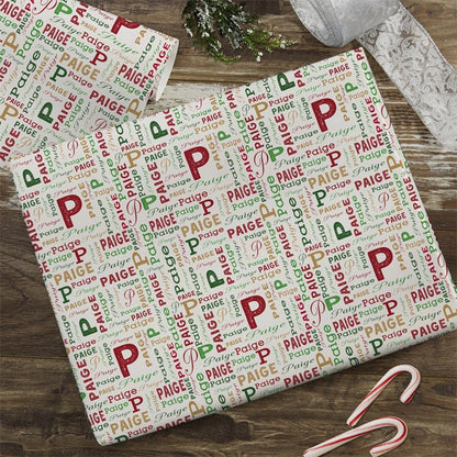 Holiday Repeating Name Personalized Wrapping Paper Christmas Wrapping Paper