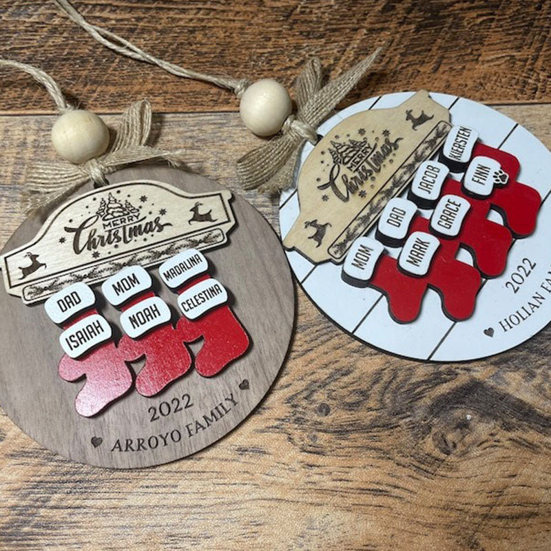 Custom Wooden Family Christmas Ornament | 3dLaser Cut Personalized Family Name 1-10