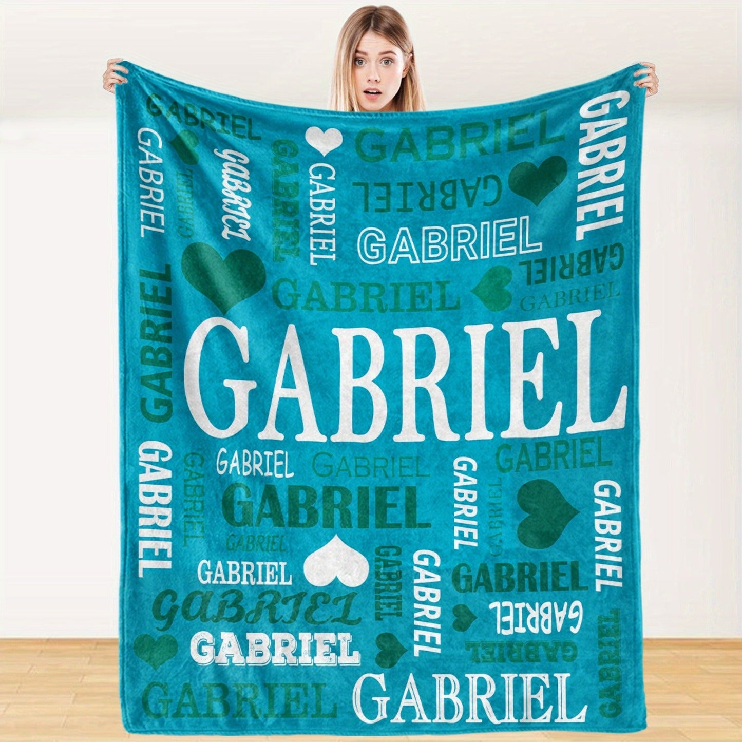 Custom Name Blanket - Personalized Flannel Throw with Heart & Star Design