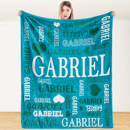 Custom Name Blanket - Personalized Flannel Throw with Heart & Star Design