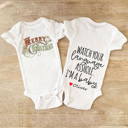 Merry Christmas Unisex Baby Outfit, Ugly Christmas Baby Outfit