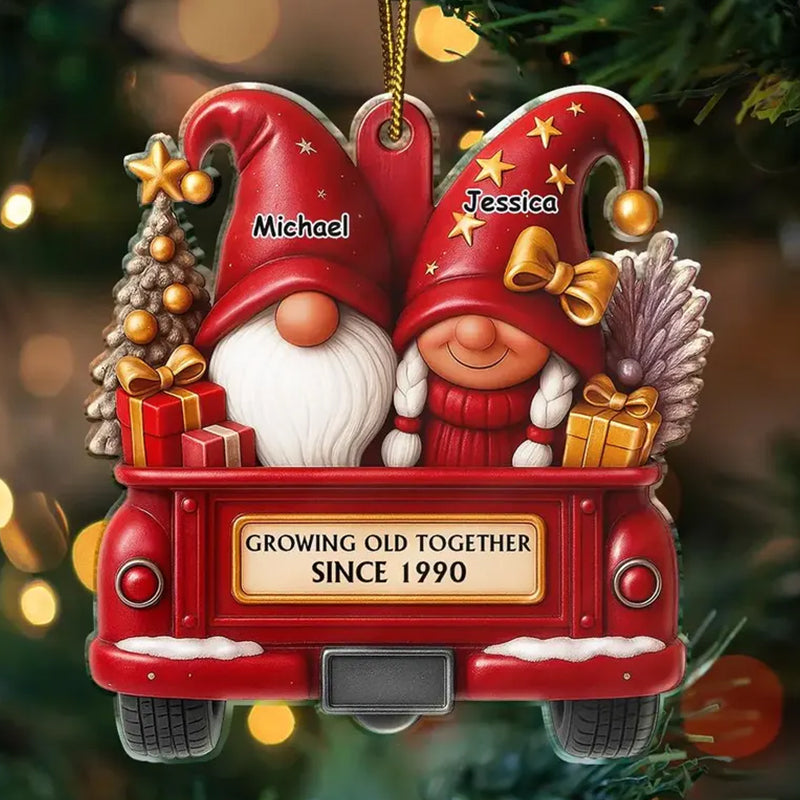 Gnomes Couple Growing Old Together - Personalized Custom Shaped Acrylic Ornament