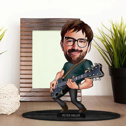 Personalized 3D Wooden Cartooned Guitarist Figurine Trinket