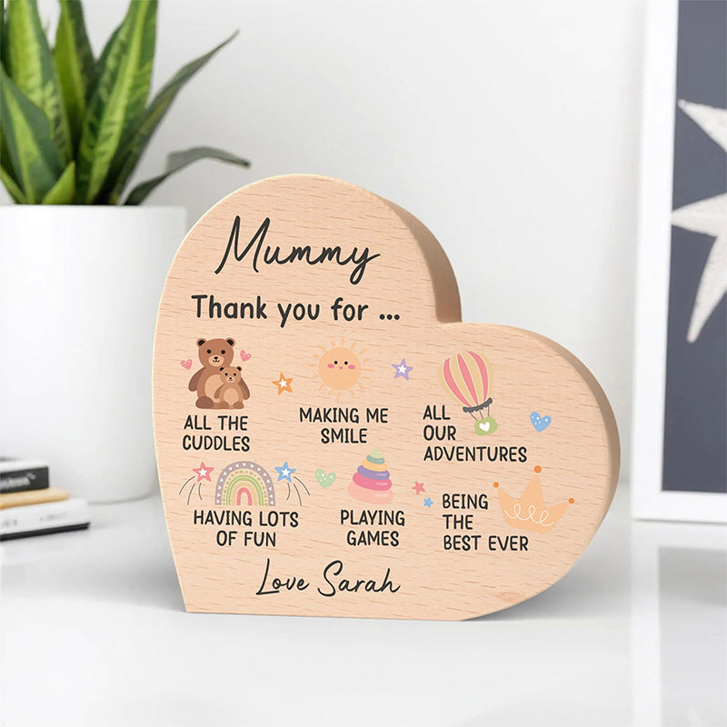 Mummy Gifts From Baby Son Daughter; Personalised Wood Heart