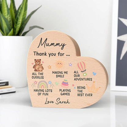 Mummy Gifts From Baby Son Daughter; Personalised Wood Heart