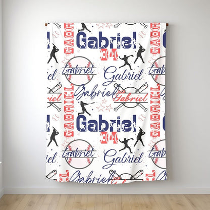 Baseball Boy Personalized Blanket, Custom Name Collage with Baseball Pattern Throw
