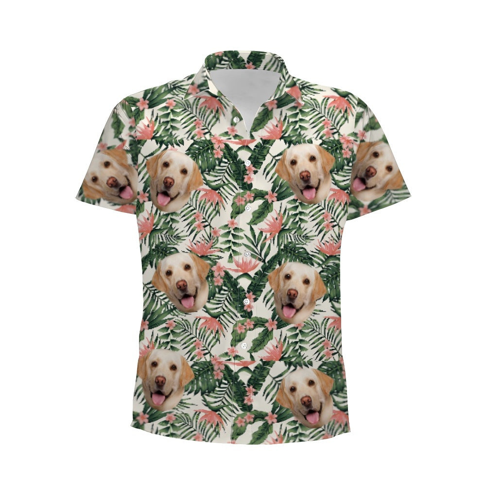 Personalized Photo Hawaiian Shirt Custom Dog Cat Face Holiday Tropical Pattern Shir