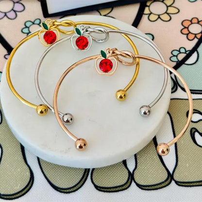End of Year Teacher Gift Knot Bangle with apple charm, personalized Heart Card!