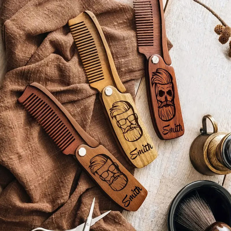 Customized Carved Beard Comb, Personalized Wooden Comb