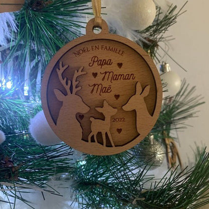 Personalized Christmas bauble - Deer family, doe, fawn - Family Christmas
