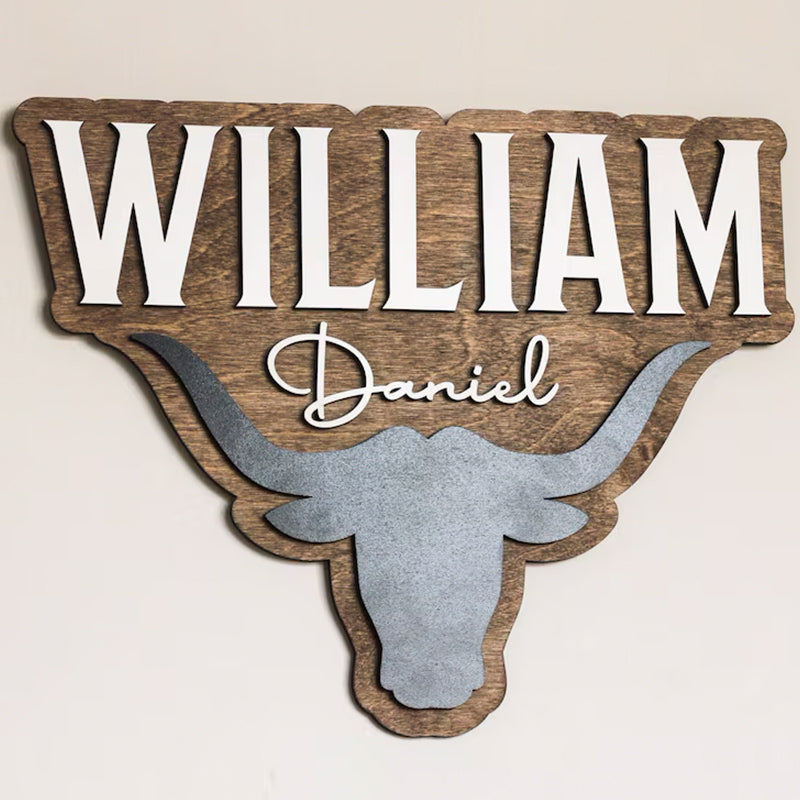 Western Themed Sign, Bull Horn Baby Name Sign