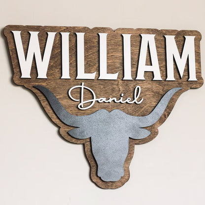 Western Themed Sign, Bull Horn Baby Name Sign