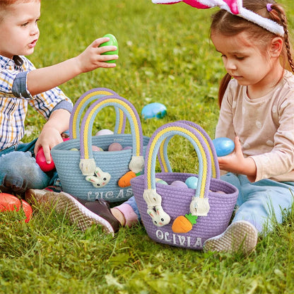 Personalized Cute Easter Rabbit Carrot Cotton Woven Basket