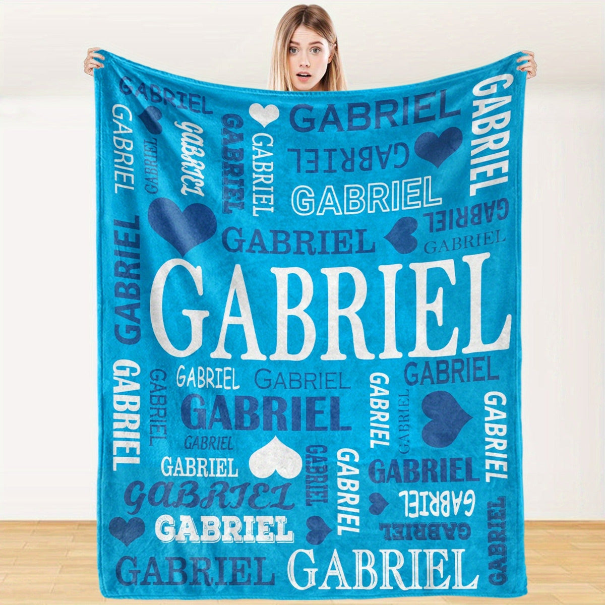 Custom Name Blanket - Personalized Flannel Throw with Heart & Star Design