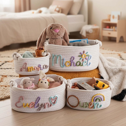 Hand Embroidered Baby Name Basket, Mothers Day Gift