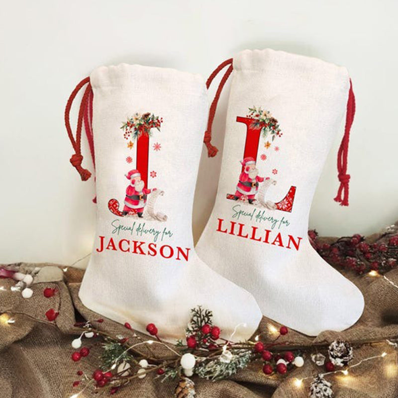 Personalized Santa Stocking with Name, Christmas Name Stocking