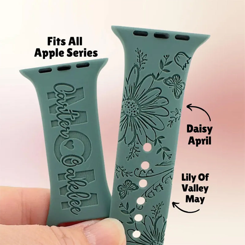Personalized Mom Watch Band Birth Flower Watch Strap Kid Name