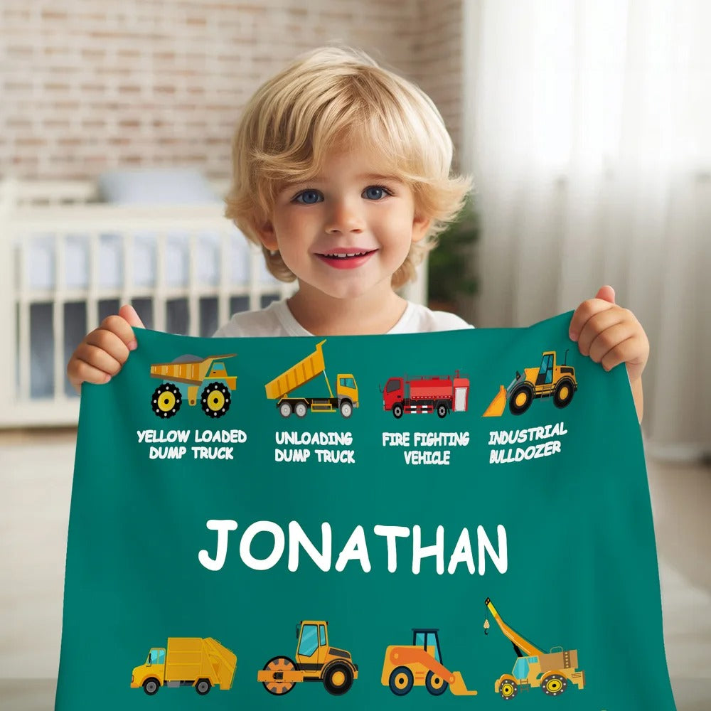 Personalized Construction Truck Blanket with Name