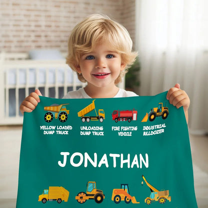 Personalized Construction Truck Blanket with Name