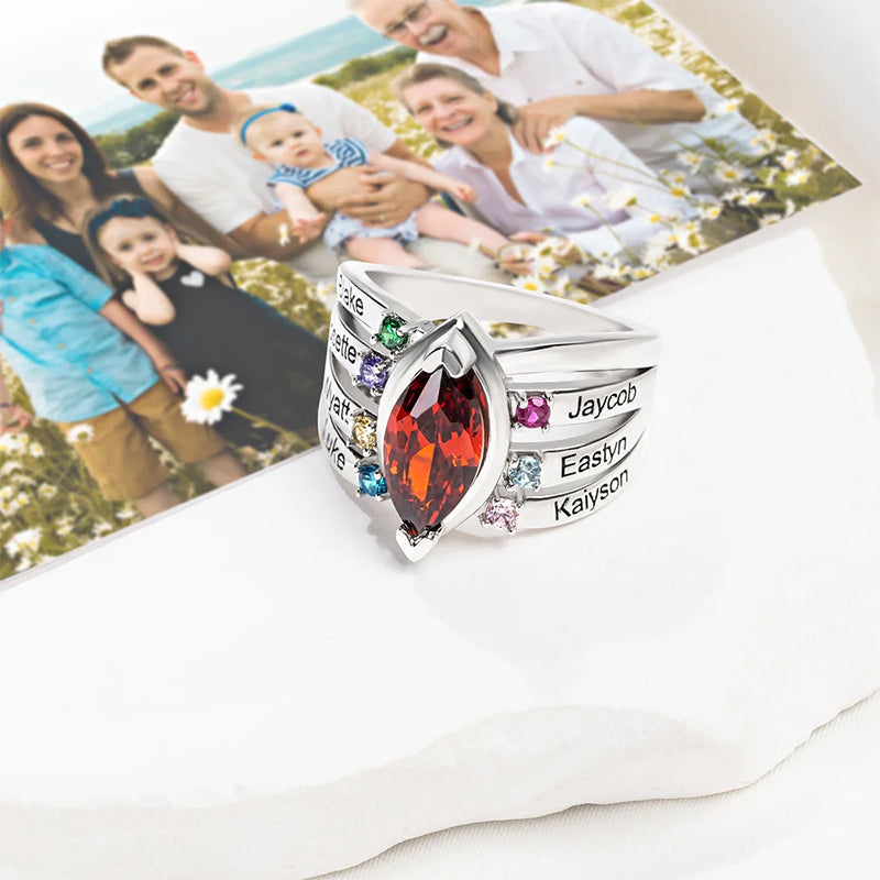 Personalized Dainty Birthstone Ring with Engraved Name Women Jewelry