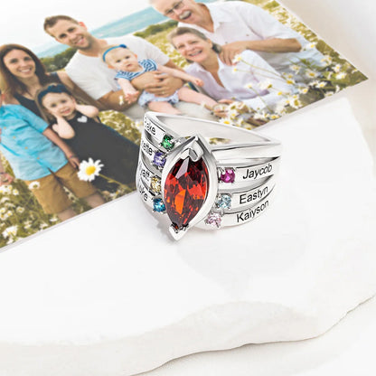 Personalized Dainty Birthstone Ring with Engraved Name Women Jewelry