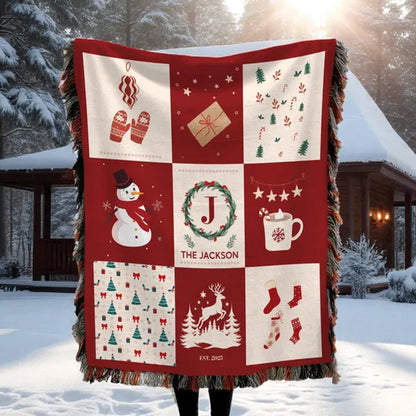 Personalized Family Name Woven Christmas Blanket: Holiday Decor Throw