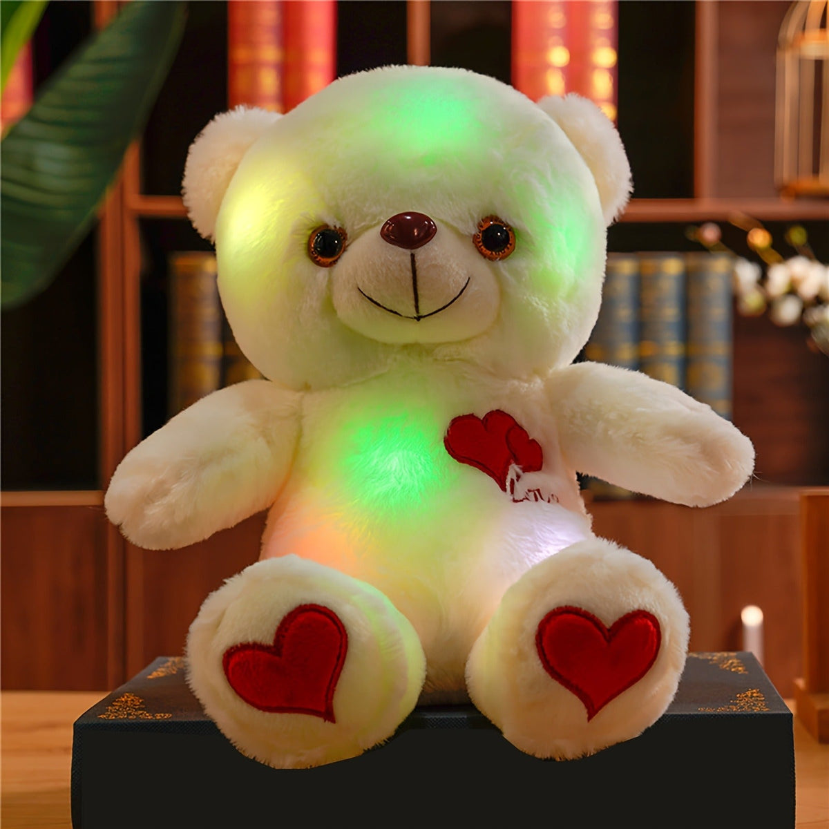 LED Bear Plush with Heart & Rose - Soft Cuddly Stuffed Animal