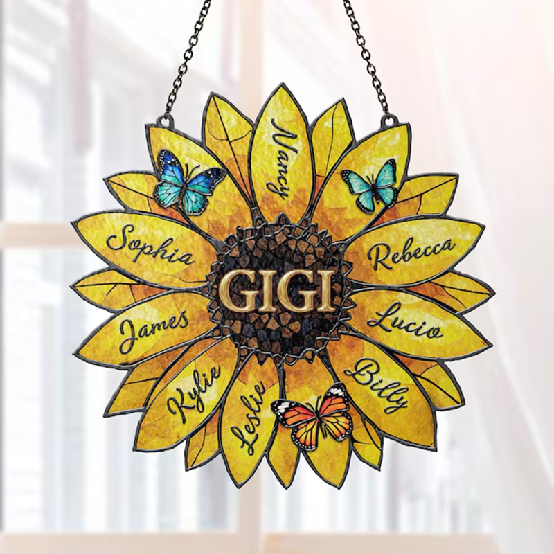 Personalized Sunflower Suncatcher, Custom Family Names