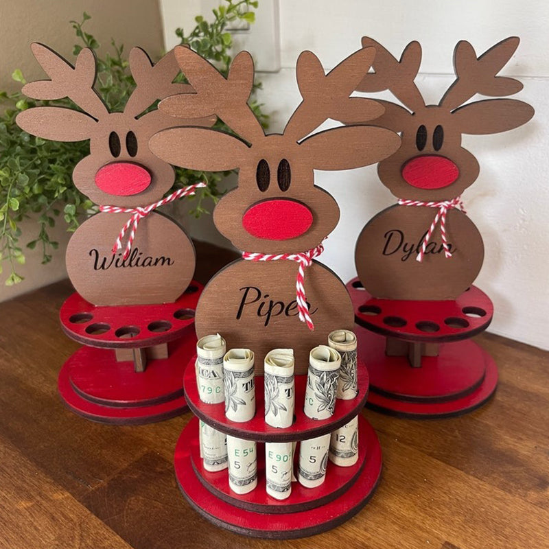 Freestanding Rudolph the Red Nose Reindeer Wooden Money Tree Money Holder with custom name