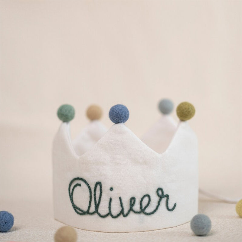 Custom Linen Birthday Crown for Birthday | Personalized Gifts with Hand Embroidered Name
