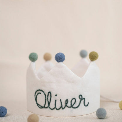 Custom Linen Birthday Crown for Birthday | Personalized Gifts with Hand Embroidered Name