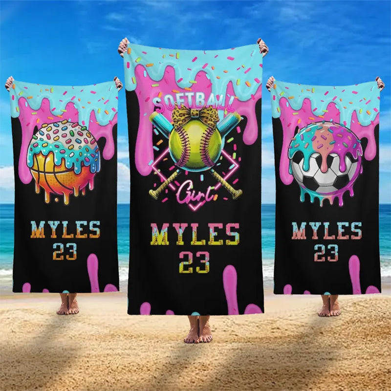 Custom Baseball Drip Beach Towel,ersonalized Ice Cream Drip Baseball Beach Towel