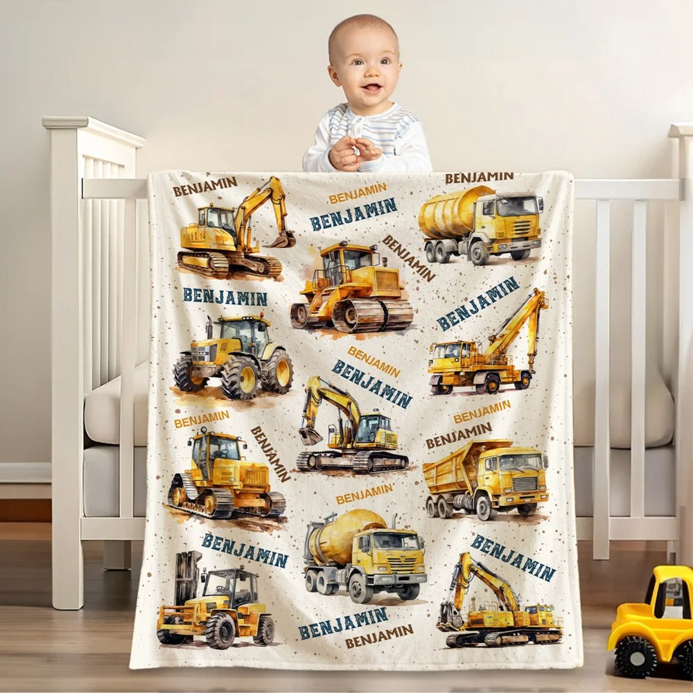 Personalized Construction Trucks Soft Throw Blanket