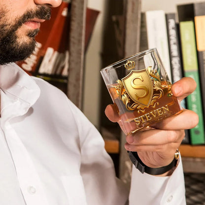 Cheers with Legendary Man - Personalized Golden 3D Badge Personalized Wood Whiskey Dispenser