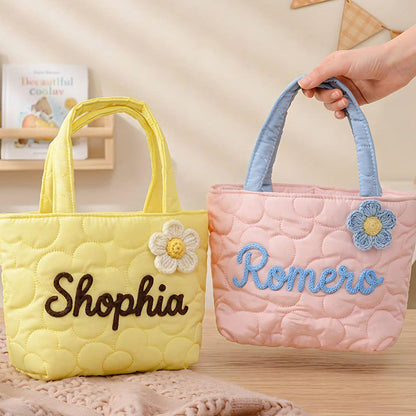 Personalized Name Handbag for Kids, Custom Quilted Nylon Tote Bag