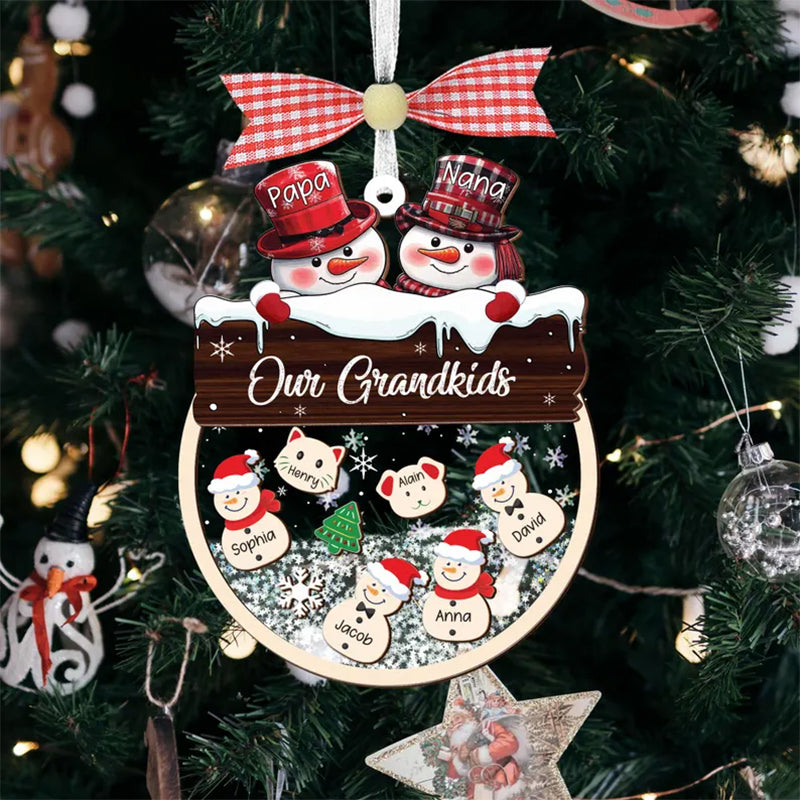 Grandparent Christmas Ornament, Grandkids Snowman Shaker Ornament