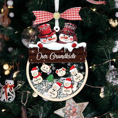 Grandparent Christmas Ornament, Grandkids Snowman Shaker Ornament