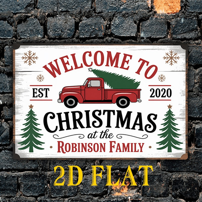 Personalized Christmas Sign with Red Truck