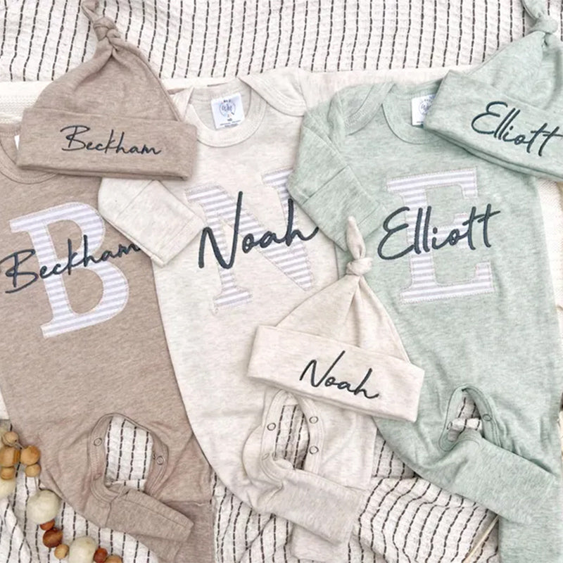 Custom coming home outfit for baby boy, personalized baby footie