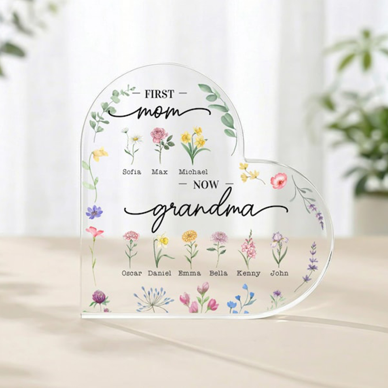 Personalized Acrylic Plaque for Mom Grandma, Custom Heart