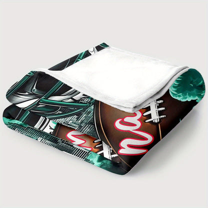 Custom Name Football & Helmet Flannel Throw Blanket