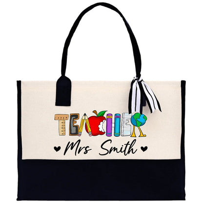 Personalized Teacher Cotton Canvas Tote Bag Gift for Teachers